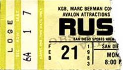 Rush with Golden Earring show ticket San Diego - Sports Arena February 21 1983